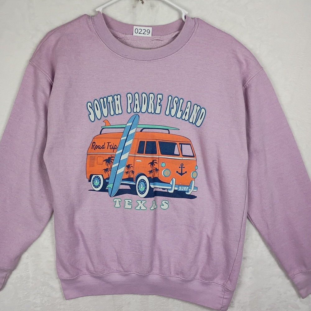 Comfortex USA South Padre Island Texas Sweatshirt Purple Surf Van Graphic Medium